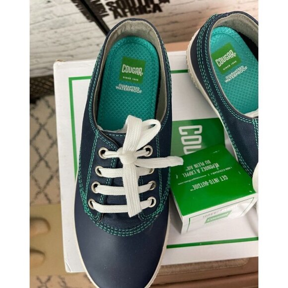 Cougar 8 Navy Blue Teal Stitching Waterproof Duck Lace-up Dash Sneakers - Picture 3 of 6